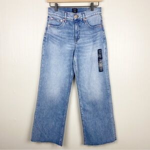 J Crew Factory Jeans Womens 25 Blue Wide Leg Crop Cutoff Stretch NWT